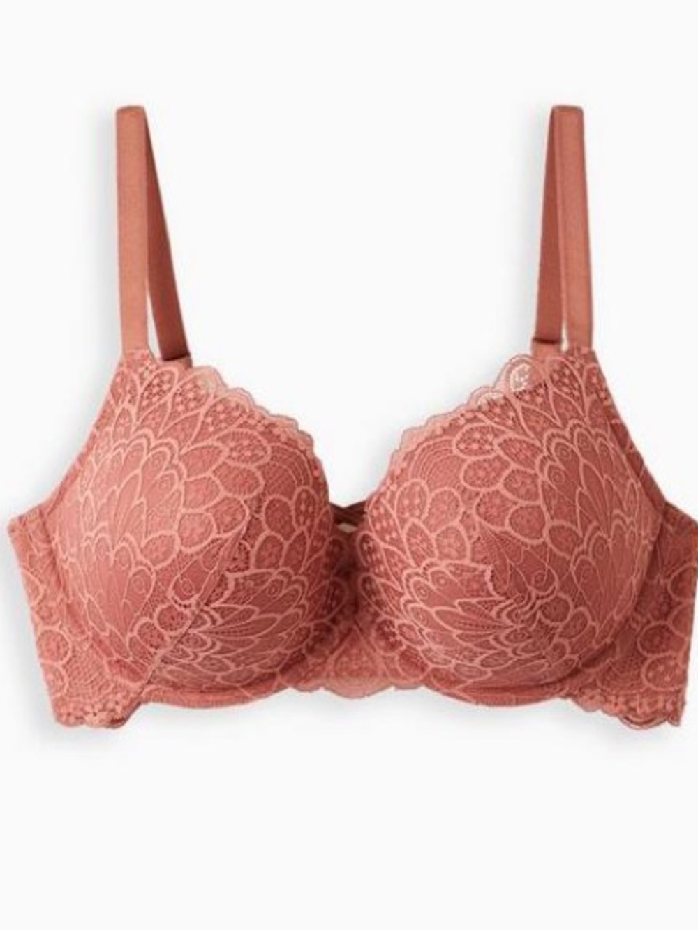 Torrid XO Plunge Push-Up Bra Size 38D Coral Pink Lace